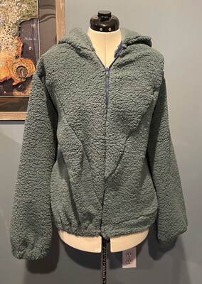 Teddy Bear Coat, Fuzzy Sherpa Jacket, Full Zipper and Large Hood - image2